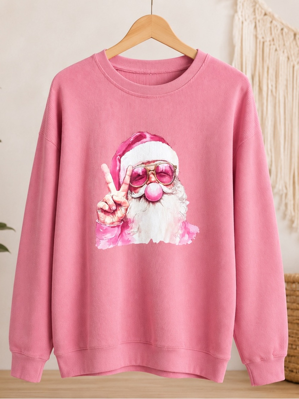 Amazon Pink Santa Graphic Pullover Sweatshirt
